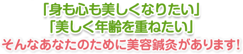 「体の中から美しくなりたい」「美しく年齢を重ねたい」そんなあなたのために美容鍼灸があります！ 